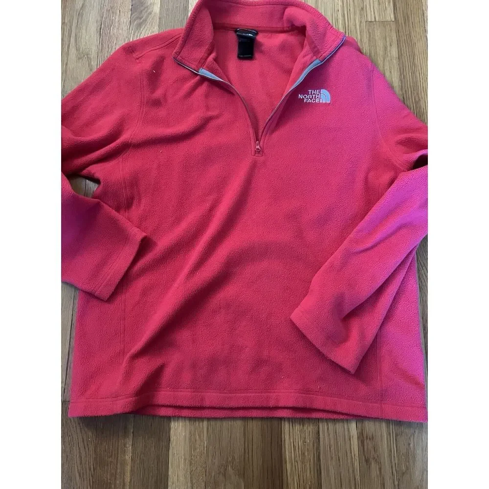 The North Face Fleece Pullover Sweater Mens Red 1/4 Zip Long Sleeve Sweatshirt L